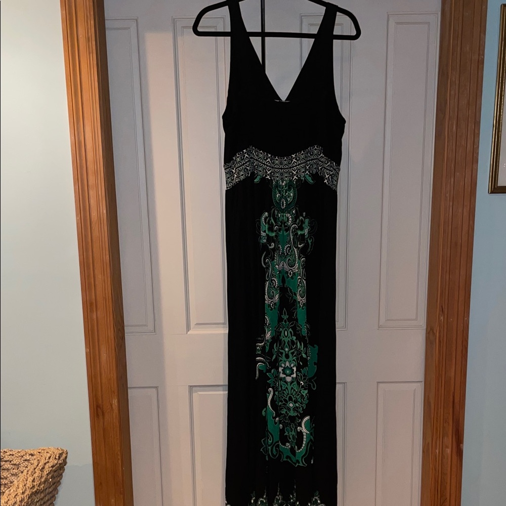 INC International Concepts Black Maxi Dress with Green Paisley Motif - Picture 5 of 10